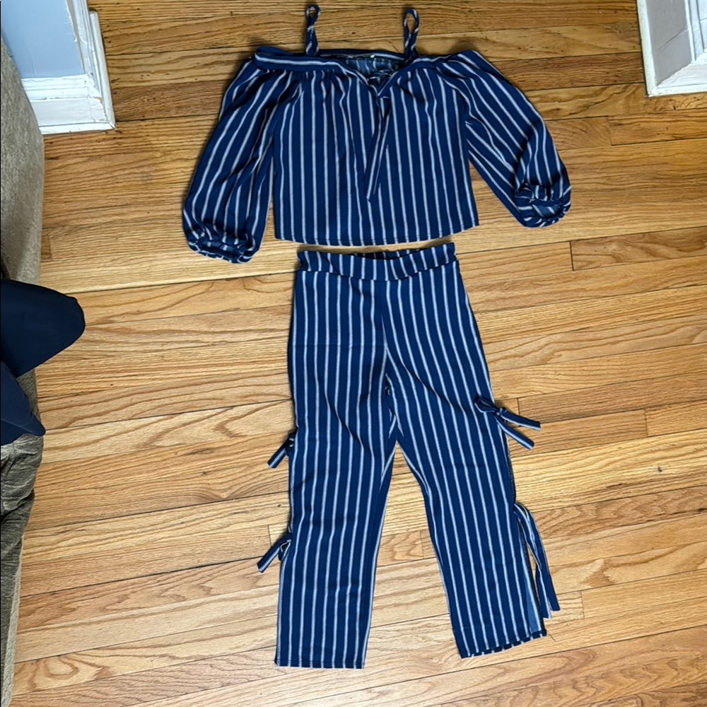 Girls two piece Striped Blue  Jumper set